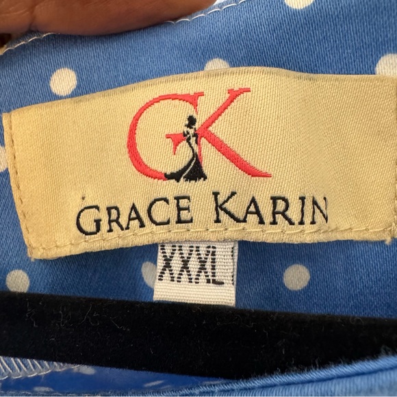 Grace Karin Blue Polka Dot Dress Circle Skirt Wedding Guest Office  Date #0007 - Picture 13 of 15